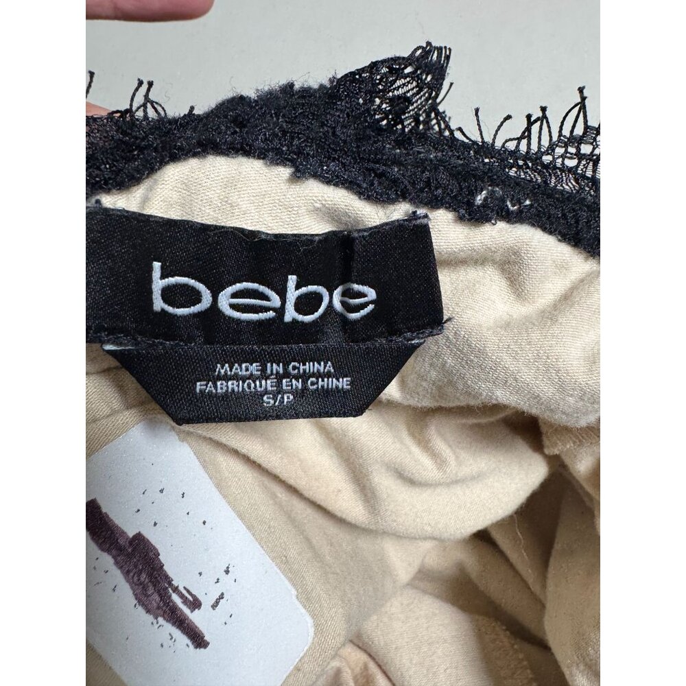 Bebe Black Lace Beige Mini Slip Dress Women size Small Coquette Sexy Fairy Grung - Picture 3 of 16